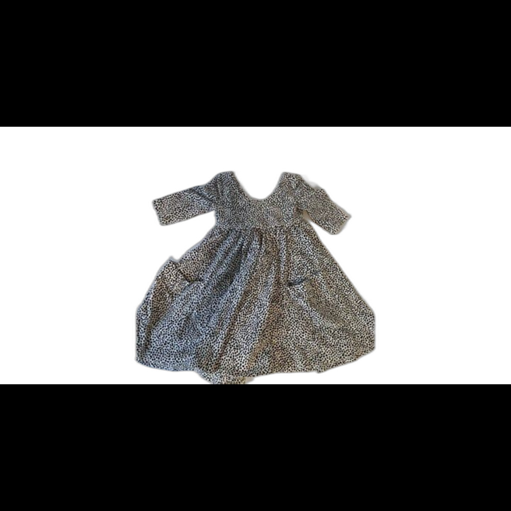 3T Remie Girl Pocket Twirl Dress - White with Black Dot Print